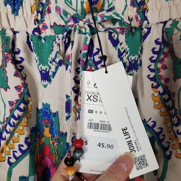 NWT Zara Flowy Elastic Waist Shorts Size XS Bead Tassel Colorful Aztec Boho - Picture 5 of 7
